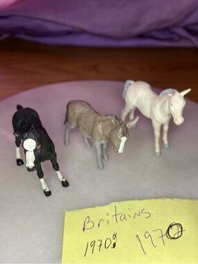 Vintage 1970 BRITAINS Plastic DONKEY & 2 Colt/Horses Farm Animal Set